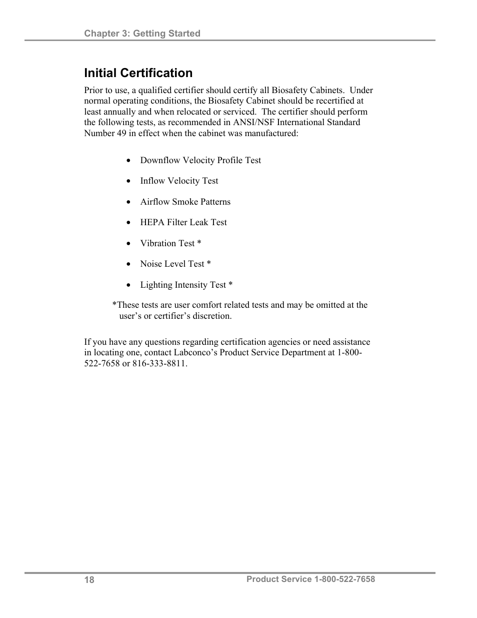 Initial certification | Labconco Biological Safety Cabinets 34610 Series User Manual | Page 23 / 85