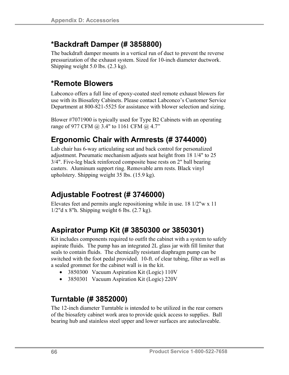 Remote blowers | Labconco Biological Safety Cabinets 34610 Series User Manual | Page 71 / 85
