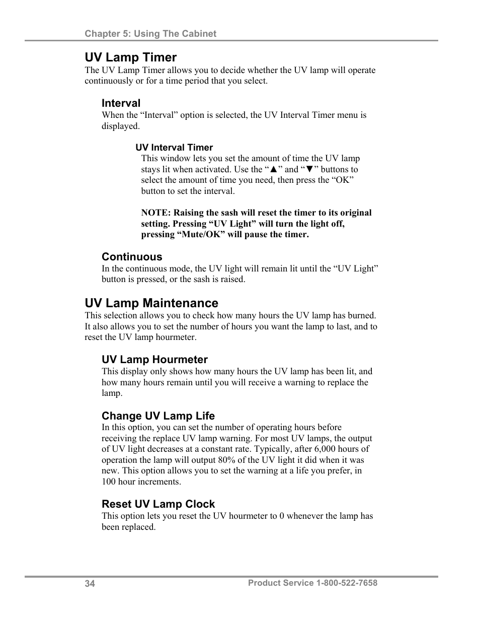 Uv lamp timer, Uv lamp maintenance | Labconco Biological Safety Cabinets 34610 Series User Manual | Page 39 / 67