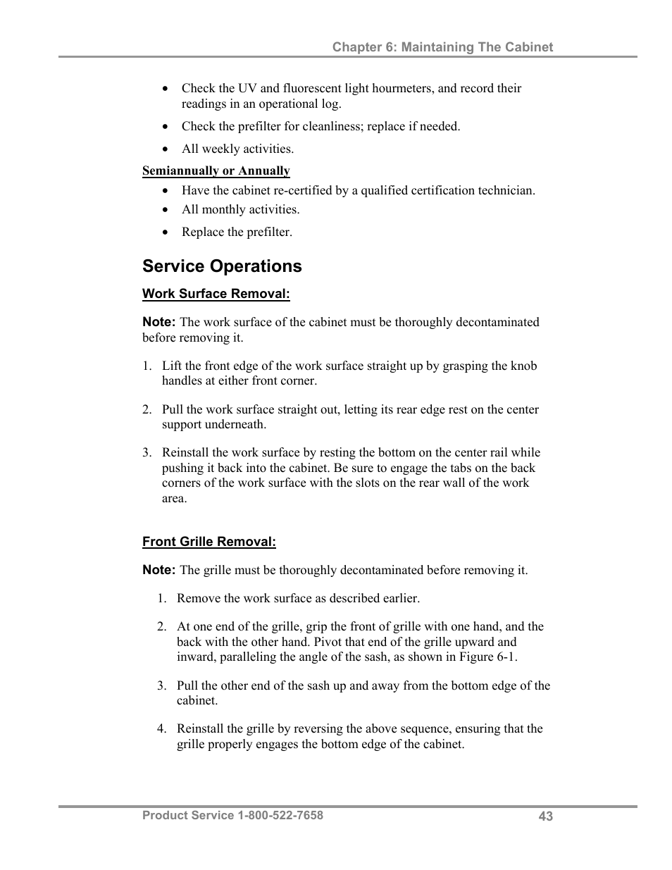 Service operations | Labconco Biological Safety Cabinets 34610 Series User Manual | Page 48 / 67