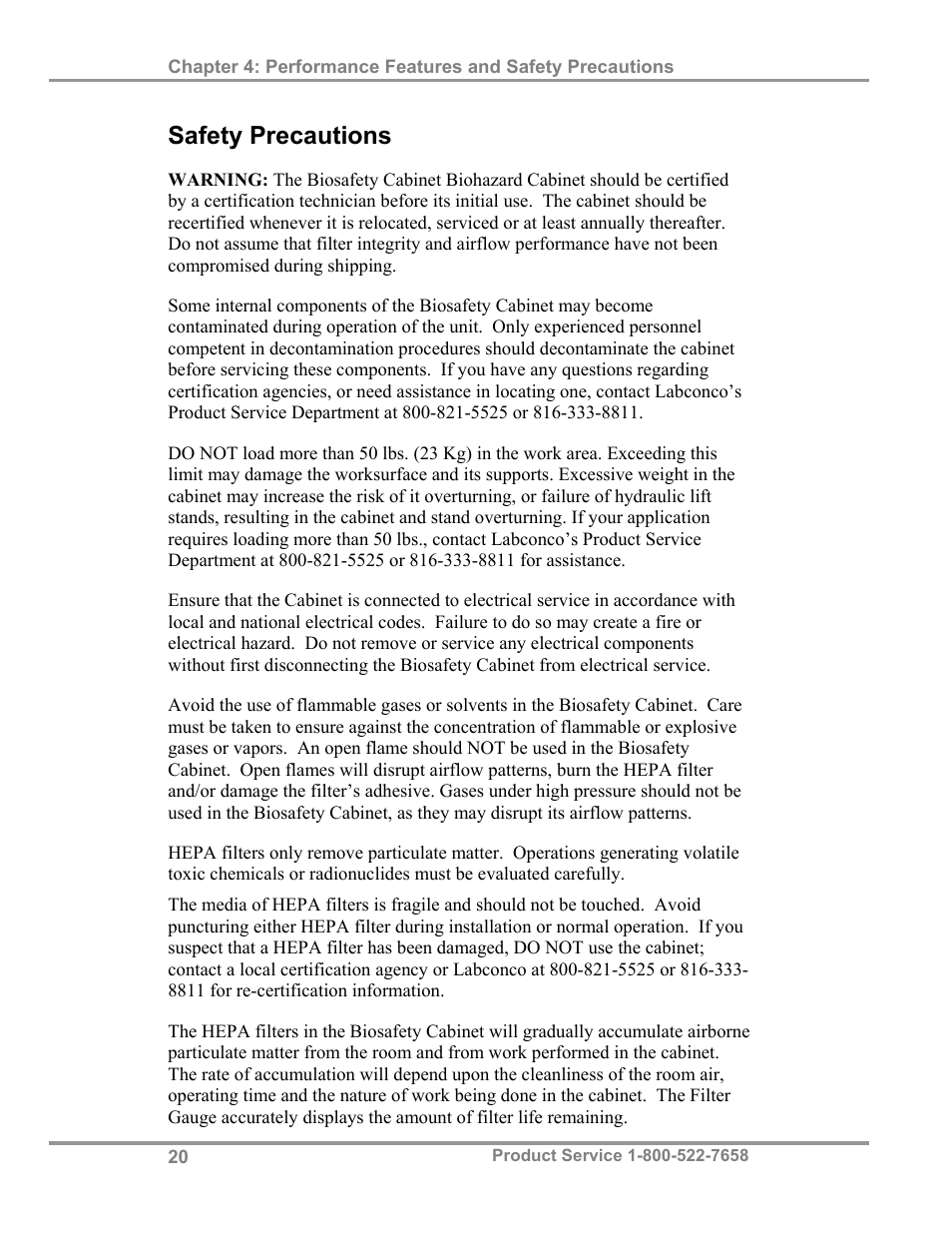 Safety precautions | Labconco Biological Safety Cabinets 34608 Series User Manual | Page 25 / 69