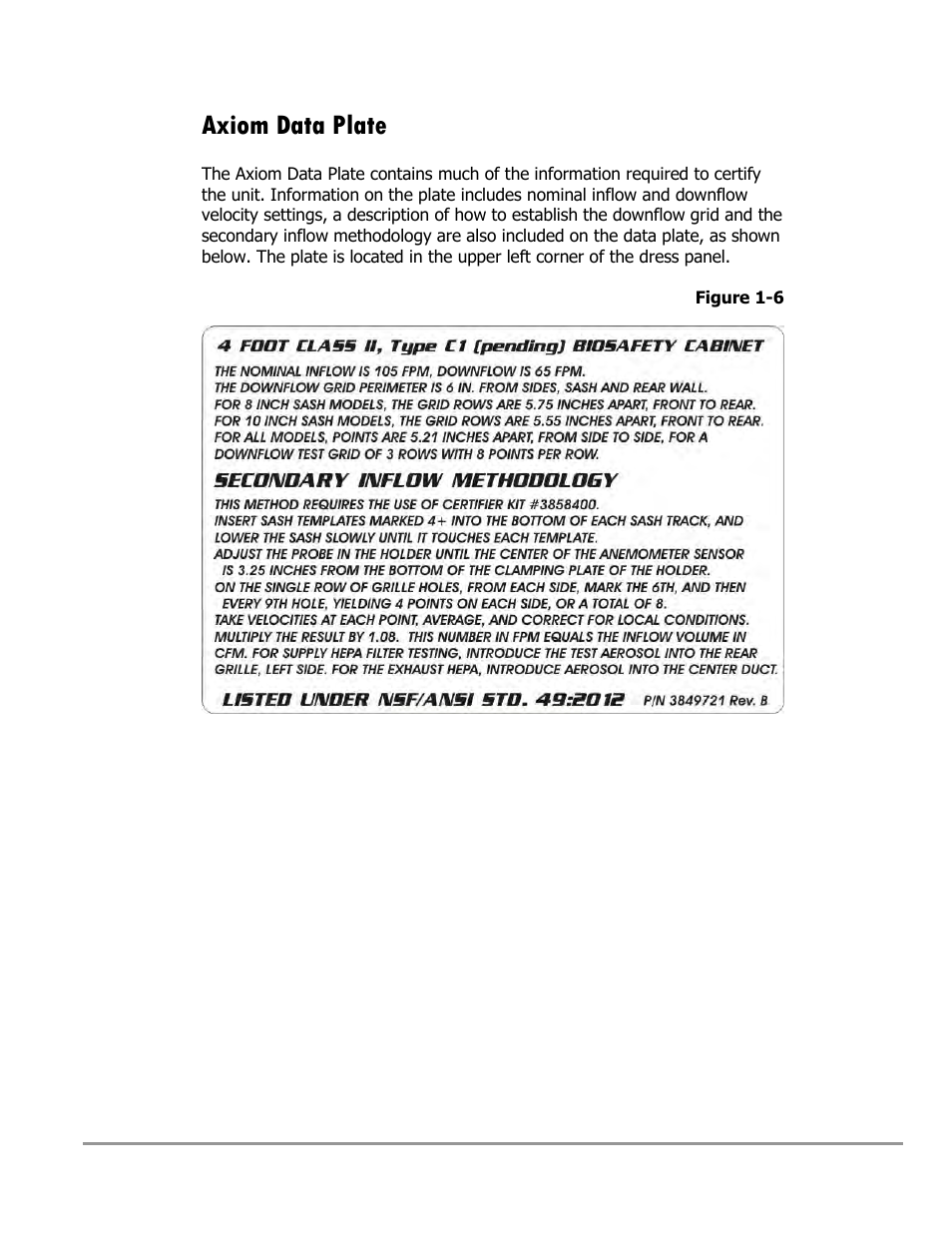 Axiom data plate | Labconco Type C1 Biosafety Cabinet Models 30468 User Manual | Page 27 / 155