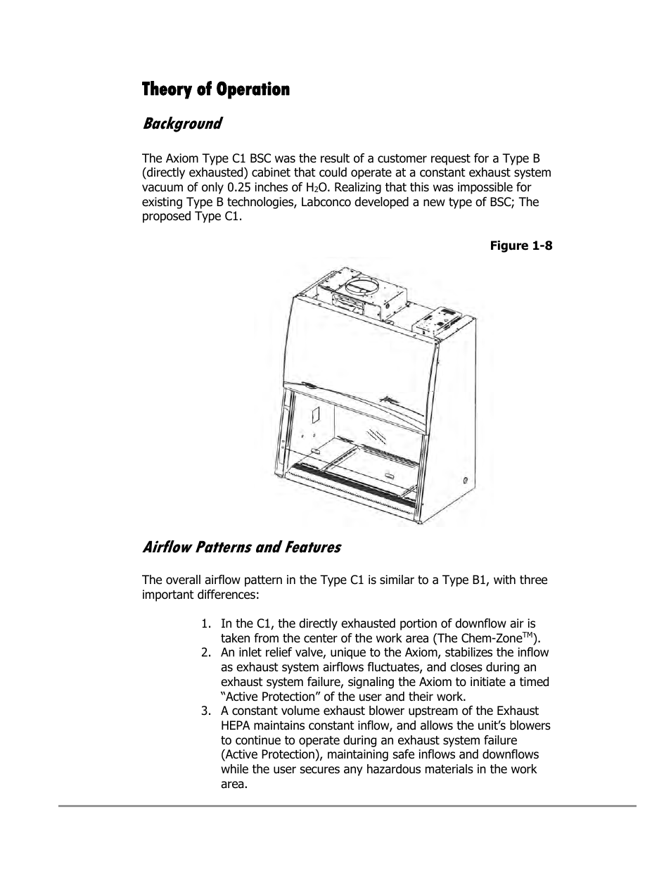 Theory of operation, Background, Airflow patterns and features | Labconco Type C1 Biosafety Cabinet Models 30468 User Manual | Page 29 / 155