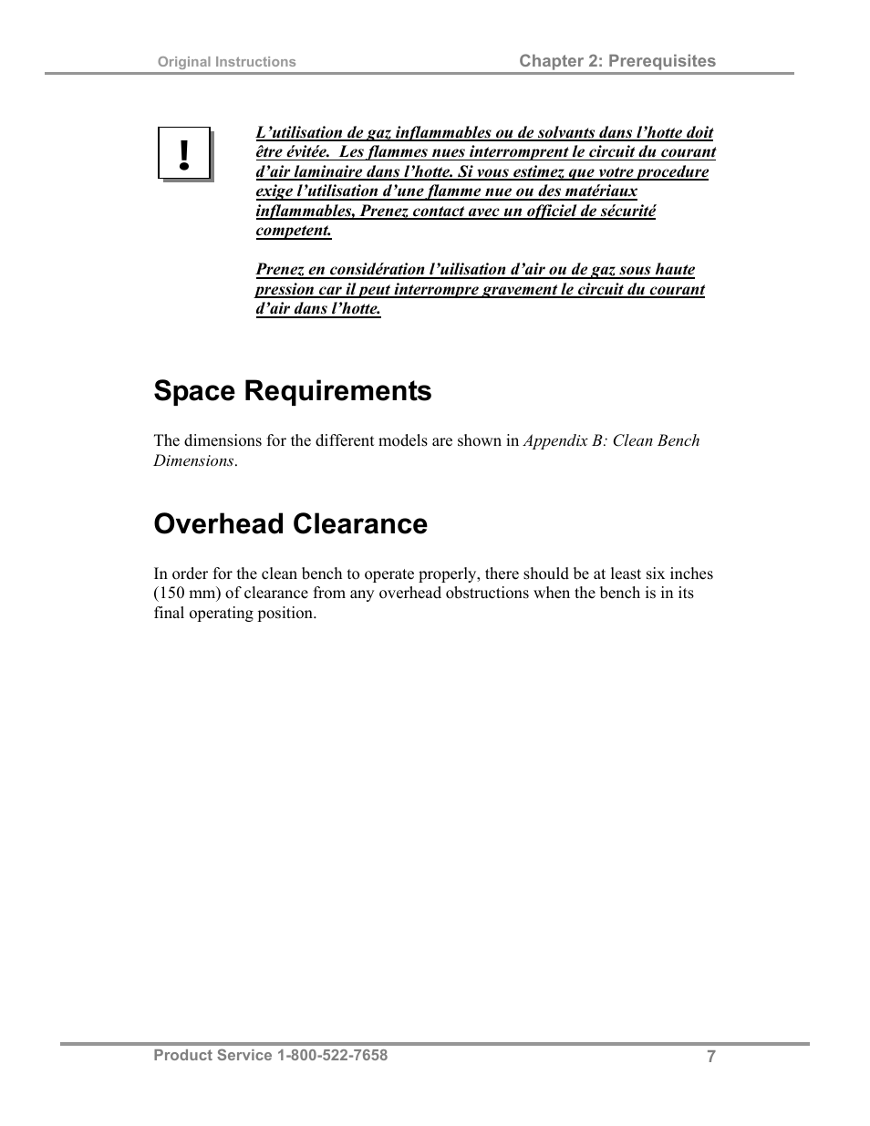 Space requirements, Overhead clearance | Labconco Purifie Horizontal Clean Benches 38185 Series, 8' User Manual | Page 11 / 53
