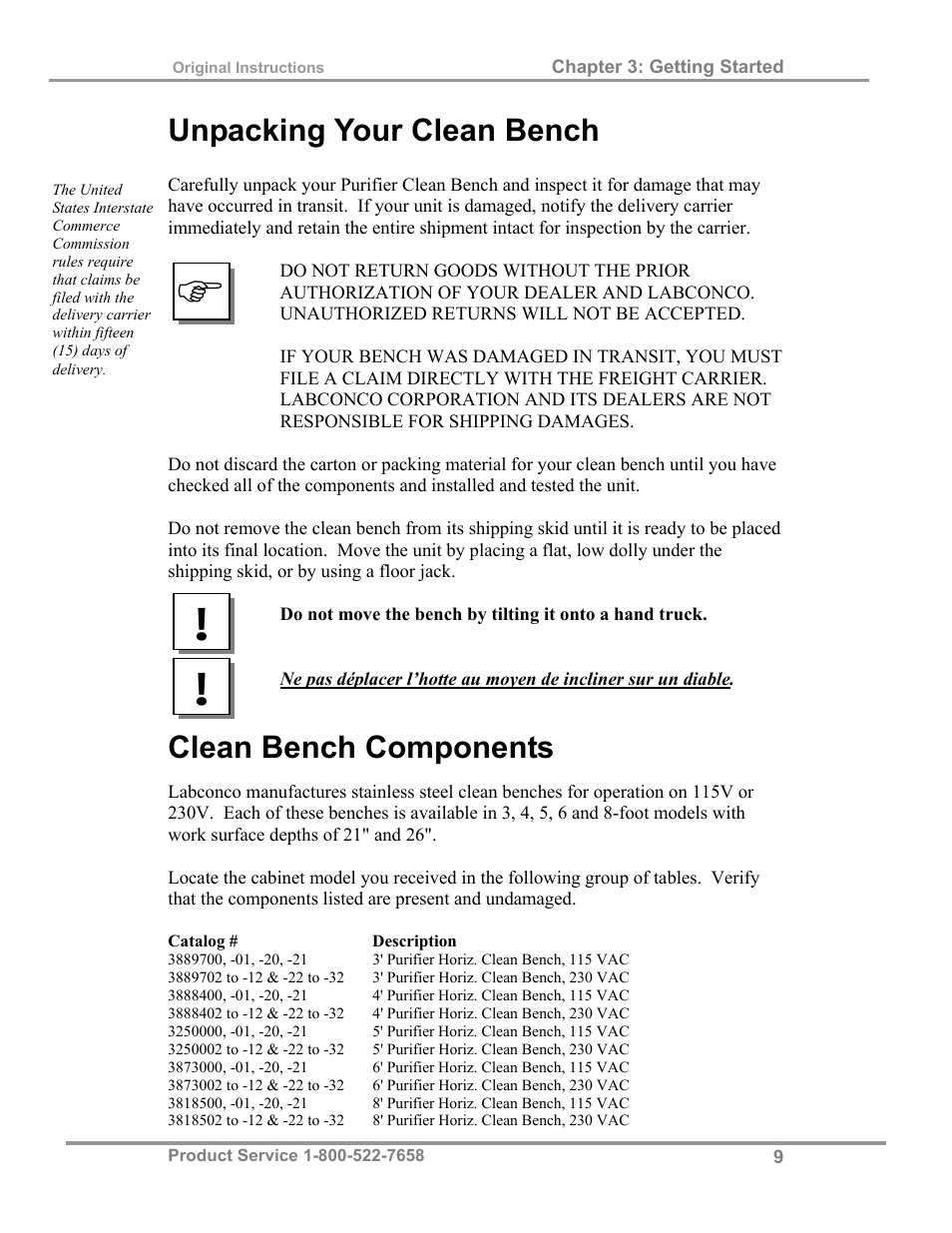Unpacking your clean bench, Clean bench components | Labconco Purifie Horizontal Clean Benches 38185 Series, 8' User Manual | Page 13 / 53