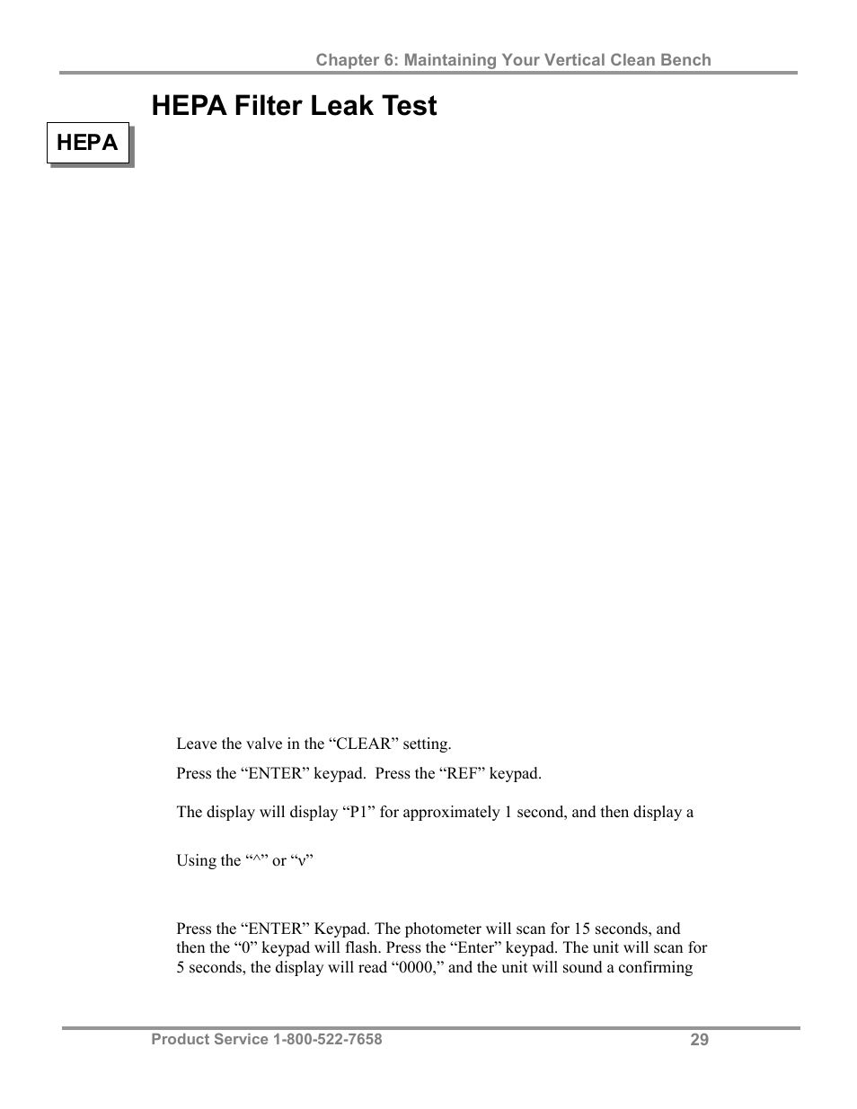 Hepa filter leak test, Hepa | Labconco Purifie Horizontal Clean Benches 3970424 User Manual | Page 33 / 57