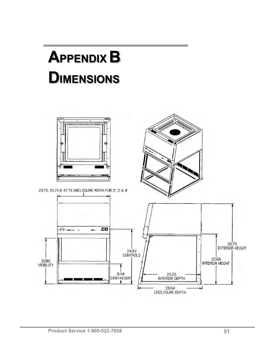 Ppendix, Imensions | Labconco Purifie Horizontal Clean Benches 3970424 User Manual | Page 55 / 57