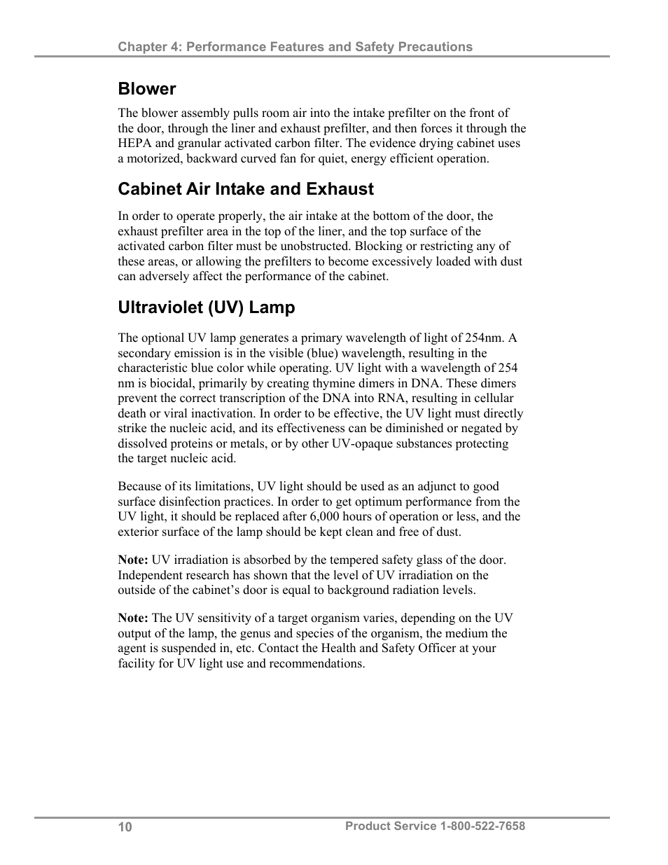 Blower, Cabinet air intake and exhaust, Ultraviolet (uv) lamp | Labconco Protecto Series Evidence Drying Cabinets 3390001 User Manual | Page 14 / 33
