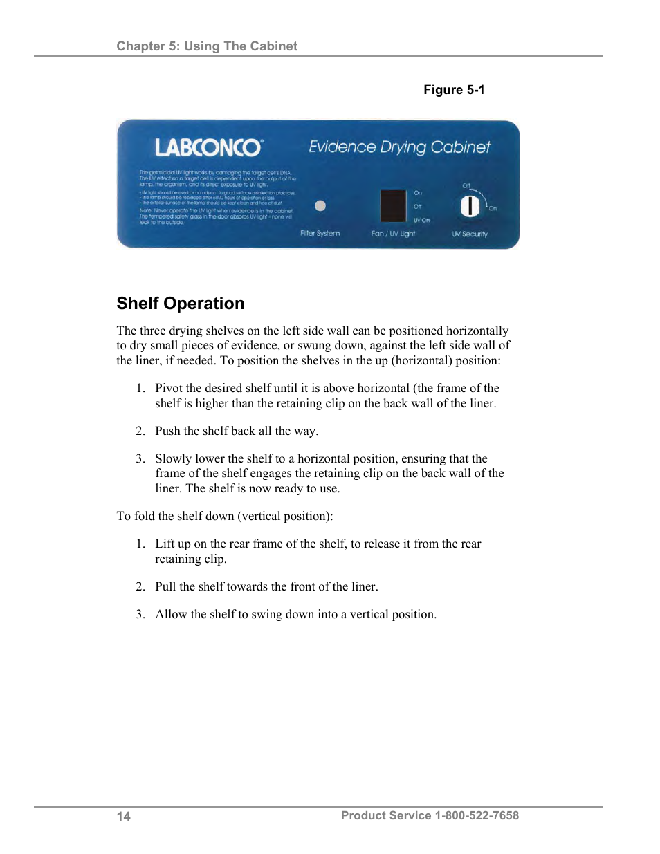 Shelf operation | Labconco Protecto Series Evidence Drying Cabinets 3390001 User Manual | Page 18 / 33