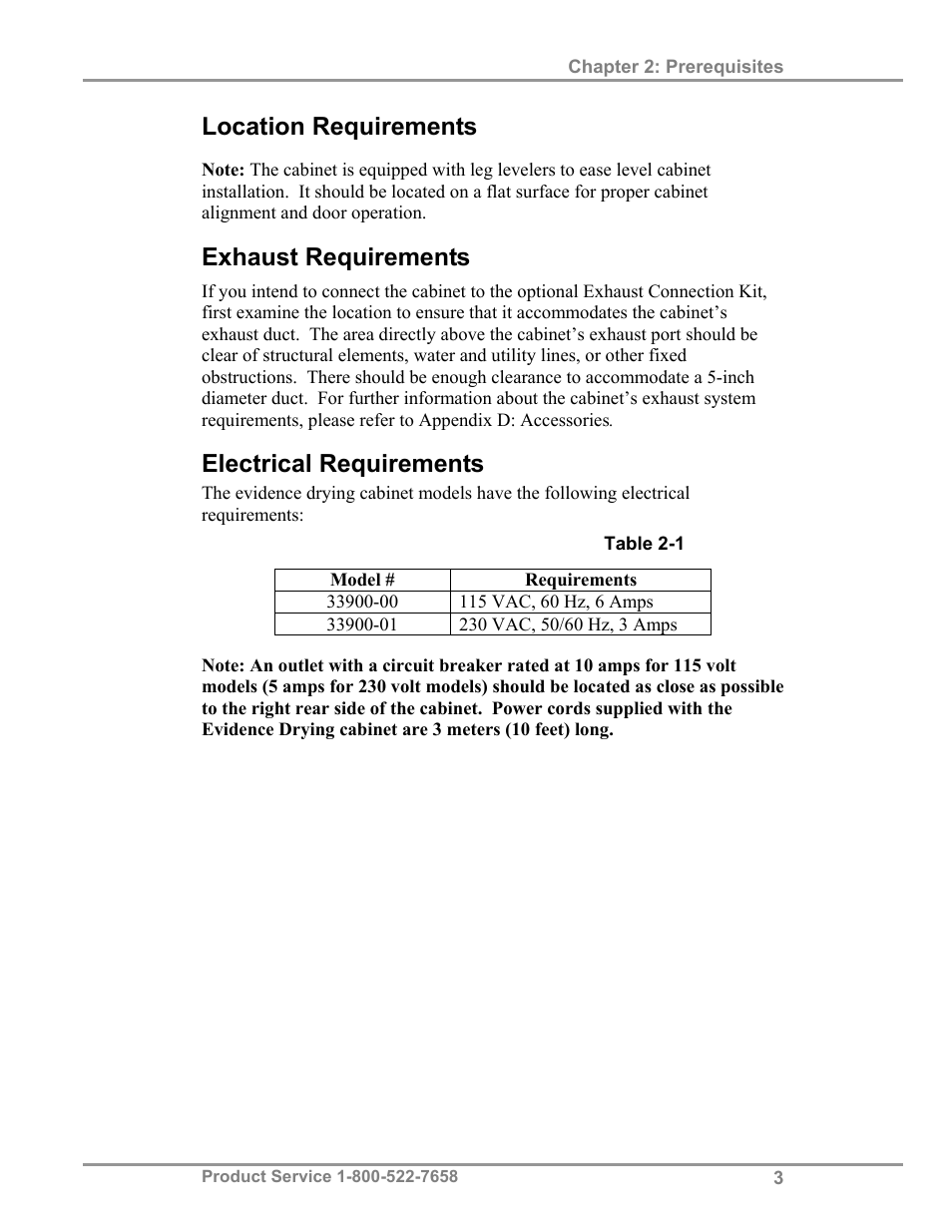 Location requirements, Exhaust requirements, Electrical requirements | Labconco Protecto Series Evidence Drying Cabinets 3390001 User Manual | Page 7 / 33
