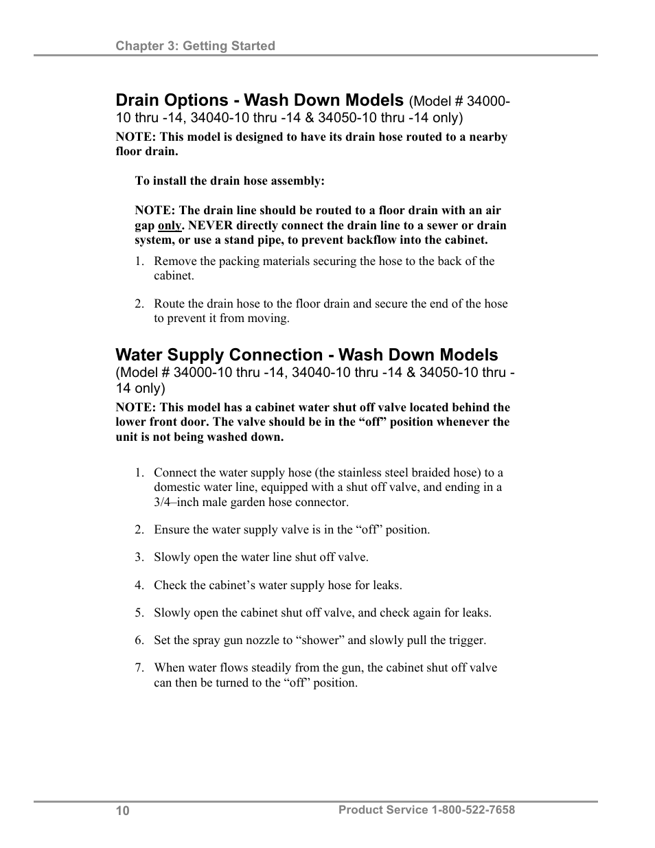 Drain options - wash down models, Water supply connection - wash down models | Labconco Protecto Series Evidence Drying Cabinets 3400004 User Manual | Page 14 / 43