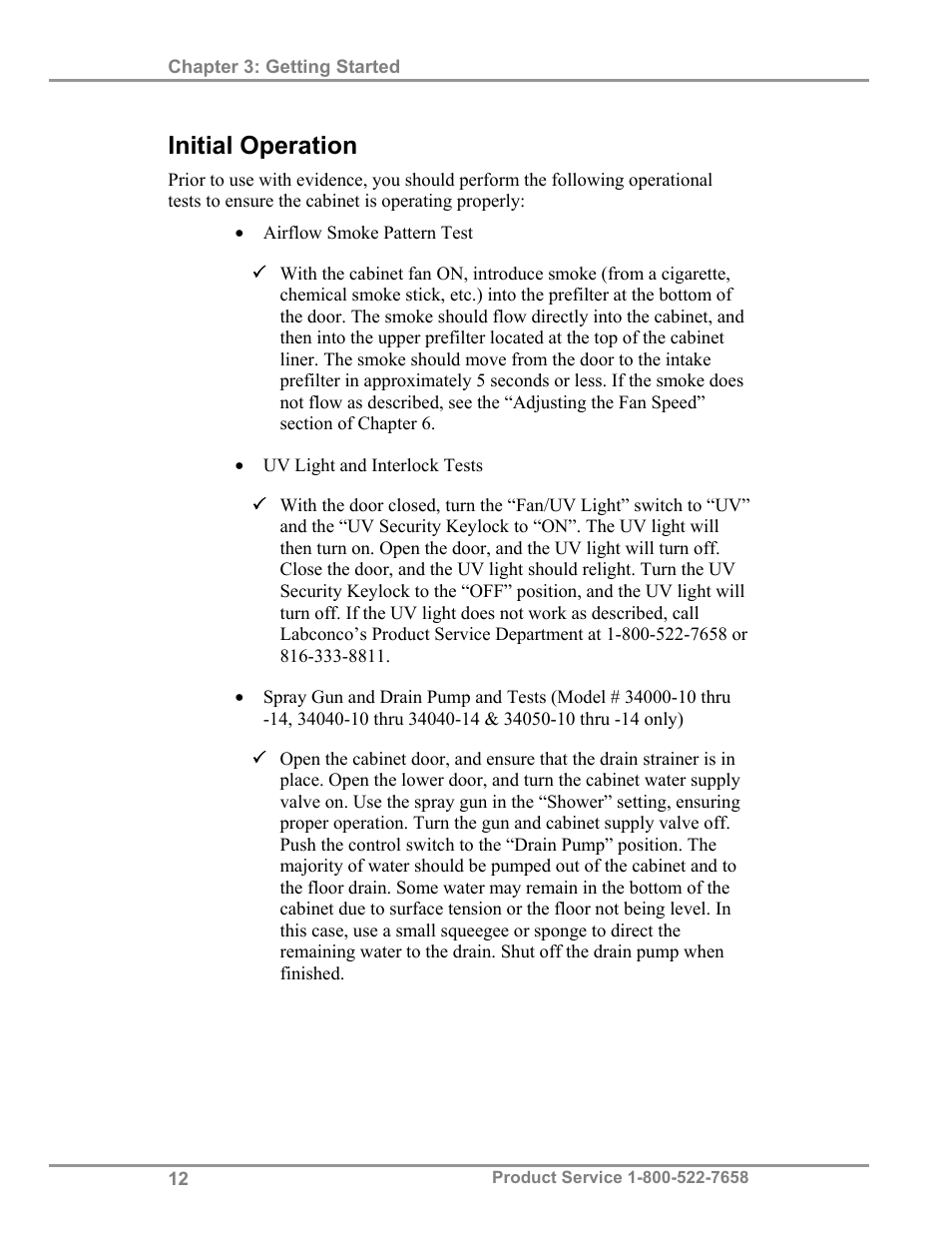 Initial operation | Labconco Protecto Series Evidence Drying Cabinets 3400004 User Manual | Page 16 / 43