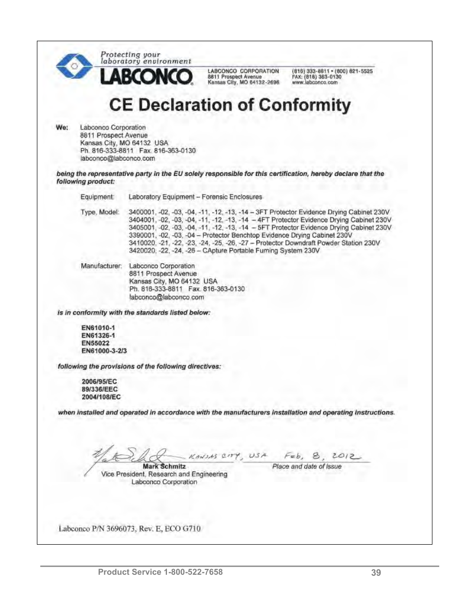 Labconco Protecto Series Evidence Drying Cabinets 3400004 User Manual | Page 43 / 43