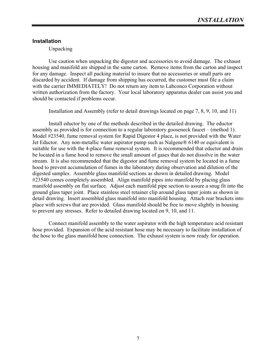 Labconco Rapid Digestor Fume Removal System 2354000 User Manual | Page 7 / 18