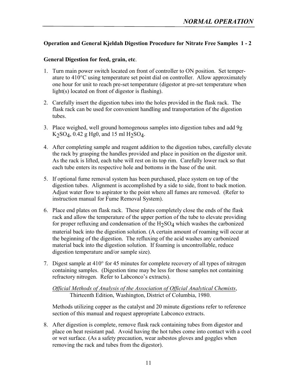 Labconco Rapid Digestors 23080 User Manual | Page 10 / 30