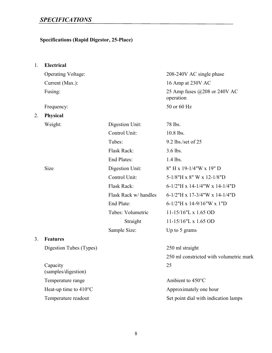 Electrical | Labconco Rapid Digestors 23080 User Manual | Page 7 / 30
