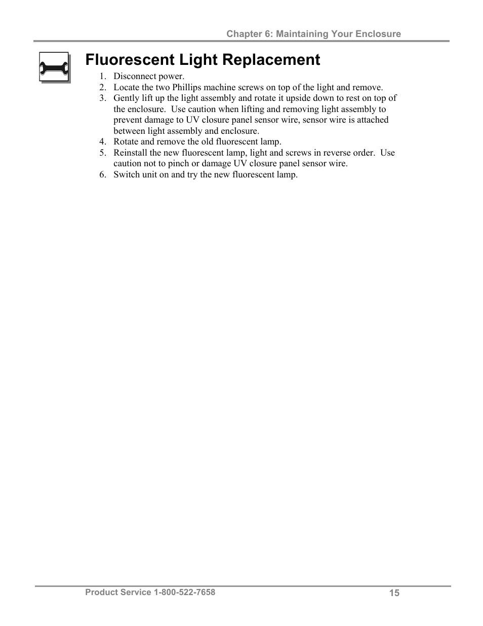 Fluorescent light replacement | Labconco Purifie Non-Ventilated PCR & Tissue Culture Enclosures 3952420 User Manual | Page 19 / 27