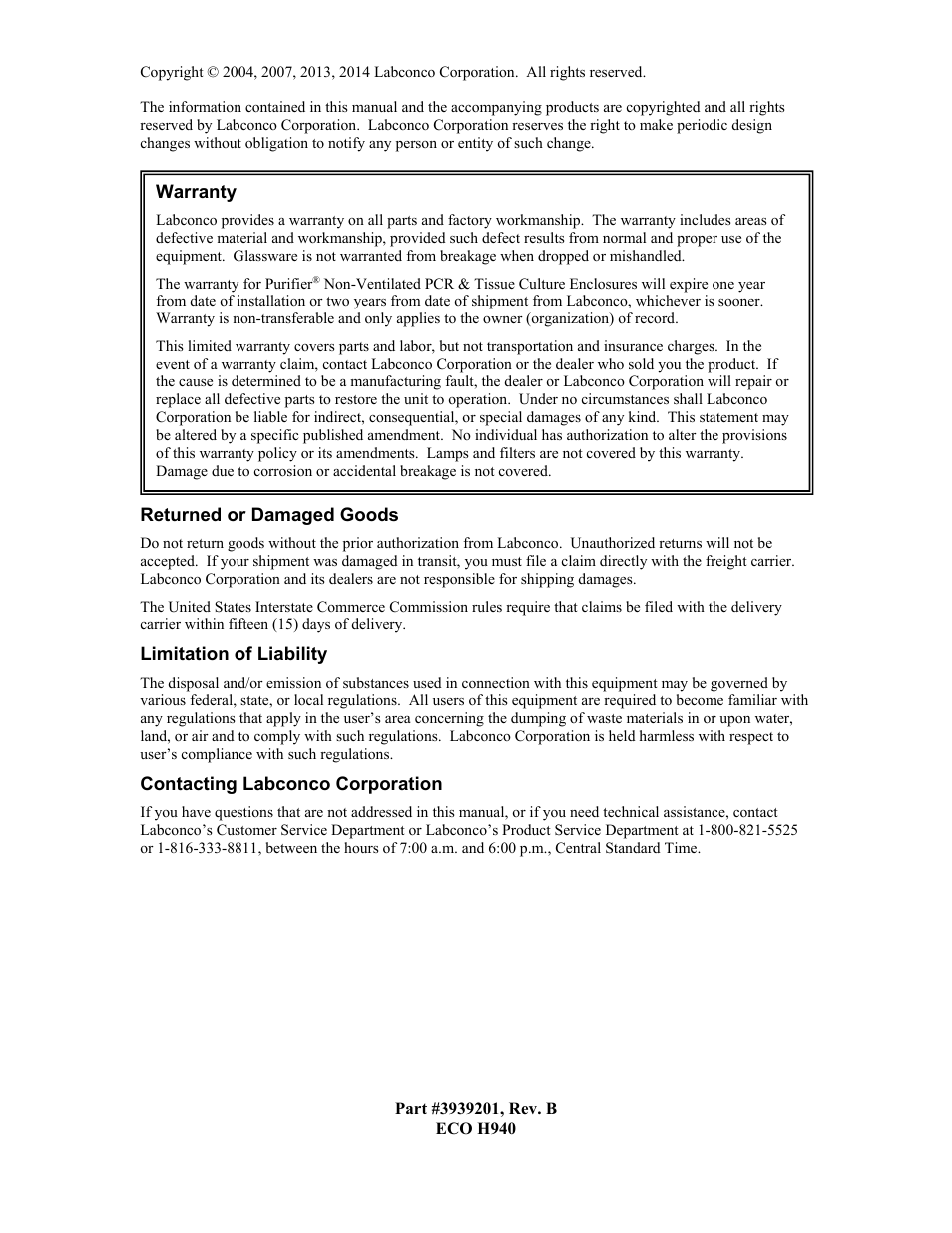 Labconco Purifie Non-Ventilated PCR & Tissue Culture Enclosures 3952420 User Manual | Page 2 / 27