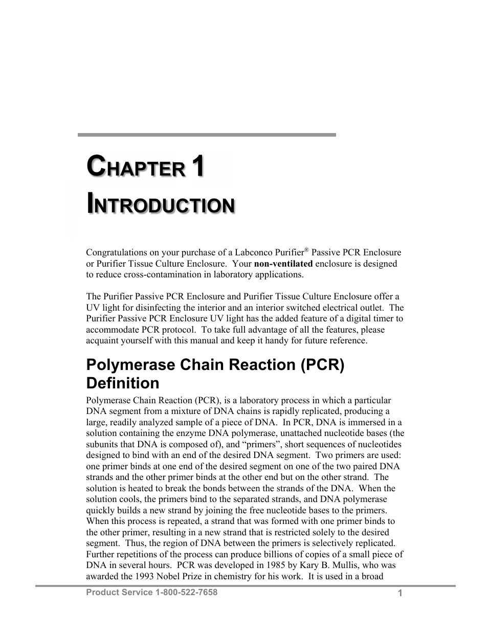 Hapter, Ntroduction | Labconco Purifie Non-Ventilated PCR & Tissue Culture Enclosures 3952420 User Manual | Page 5 / 27
