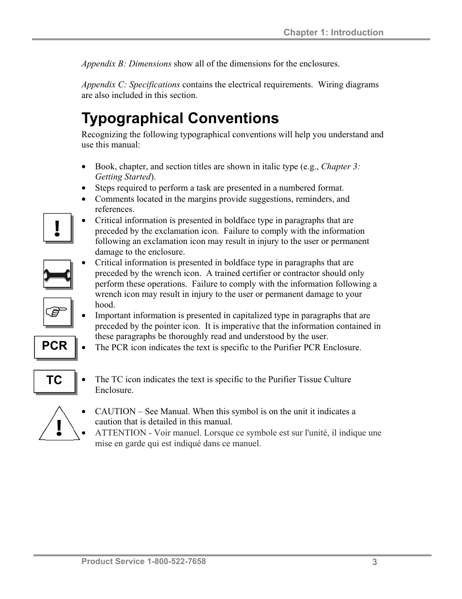 Typographical conventions | Labconco Purifie Non-Ventilated PCR & Tissue Culture Enclosures 3952420 User Manual | Page 7 / 27
