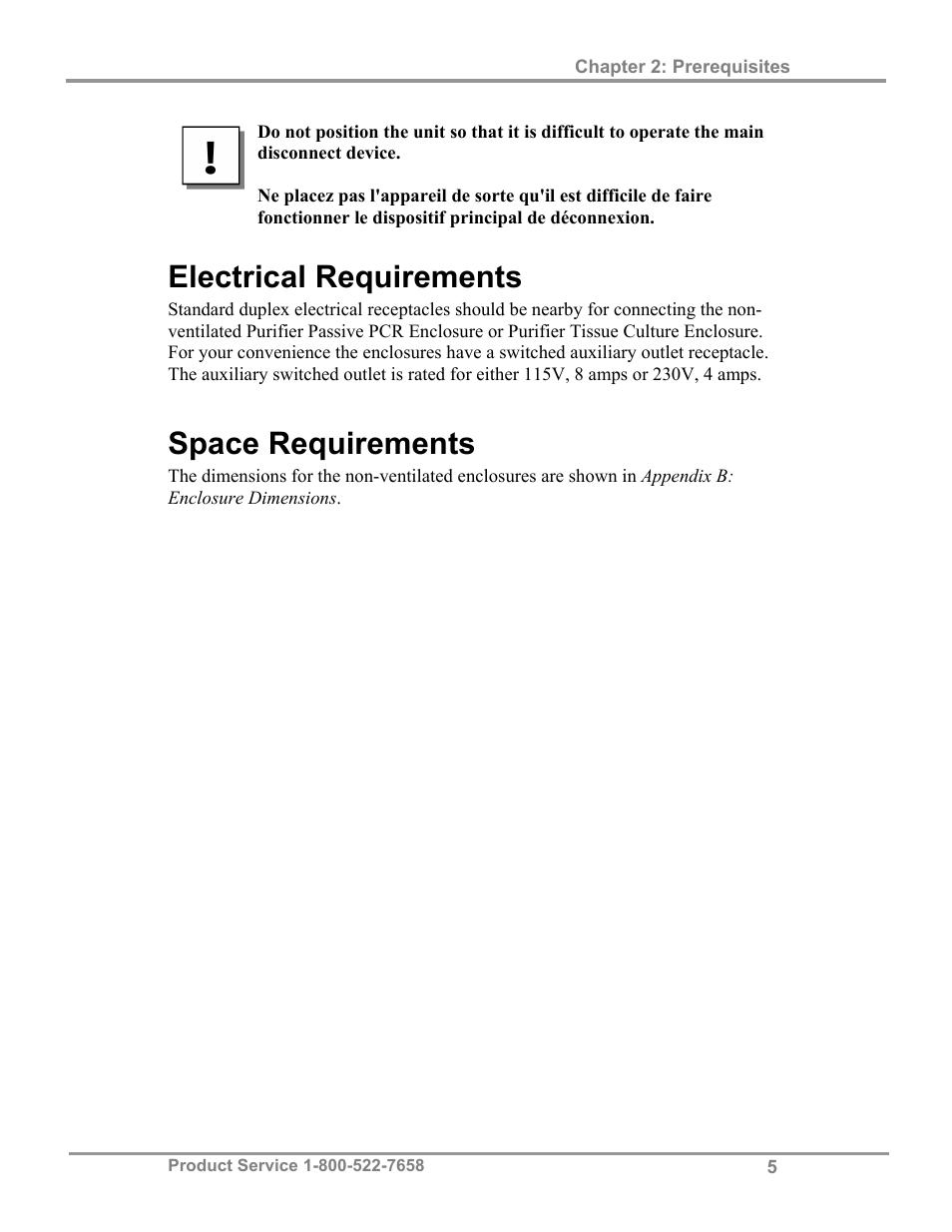Electrical requirements, Space requirements | Labconco Purifie Non-Ventilated PCR & Tissue Culture Enclosures 3952420 User Manual | Page 9 / 27