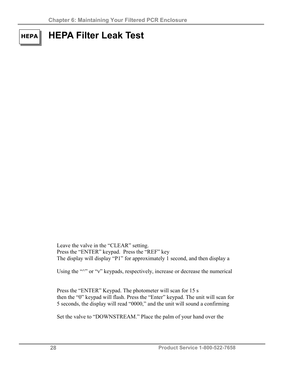 Hepa filter leak test | Labconco Purifier Filtered PCR Enclosures 3970425 User Manual | Page 32 / 55