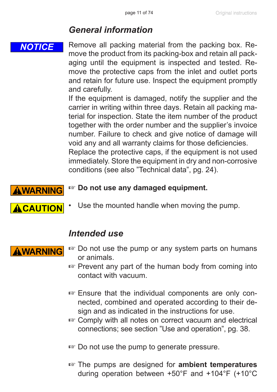 General information, Intended use, Notice | Labconco VACUUBRAND Diaphragm Pump 7393000 User Manual | Page 11 / 74