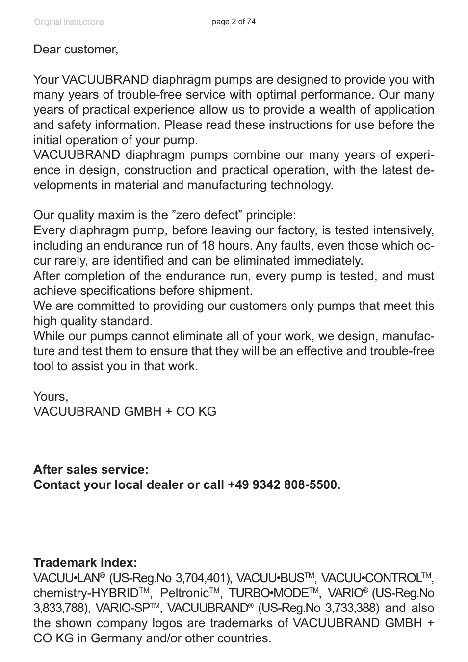 Labconco VACUUBRAND Diaphragm Pump 7393000 User Manual | Page 2 / 74