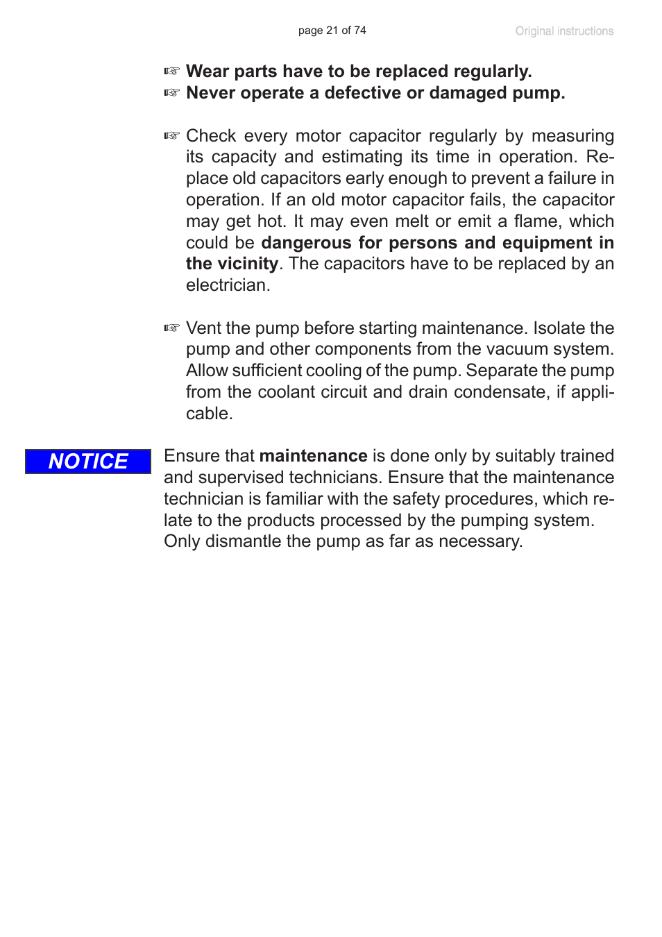 Notice | Labconco VACUUBRAND Diaphragm Pump 7393000 User Manual | Page 21 / 74