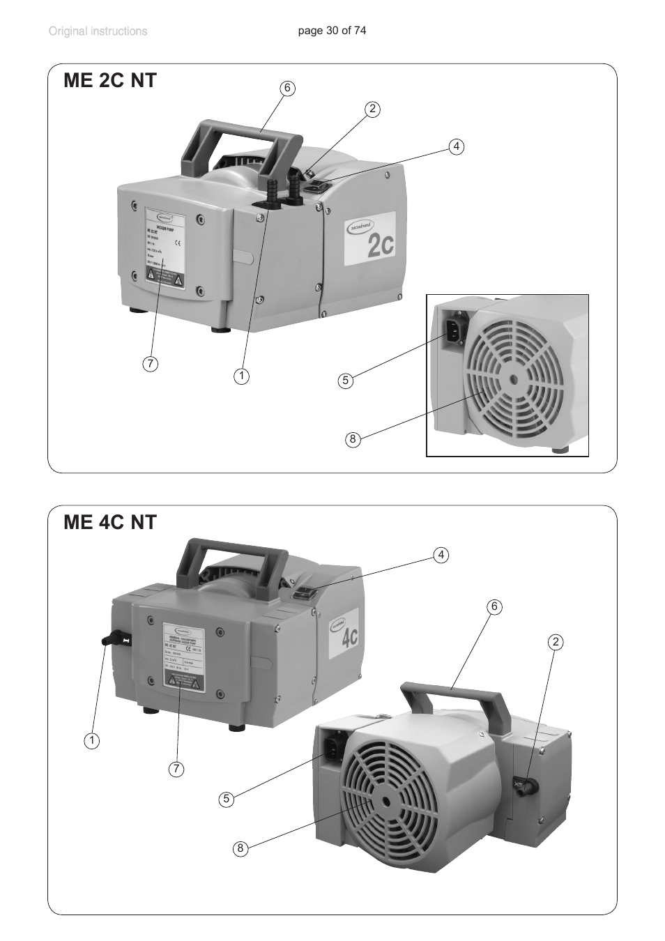 Me 4c nt, Me 2c nt | Labconco VACUUBRAND Diaphragm Pump 7393000 User Manual | Page 30 / 74
