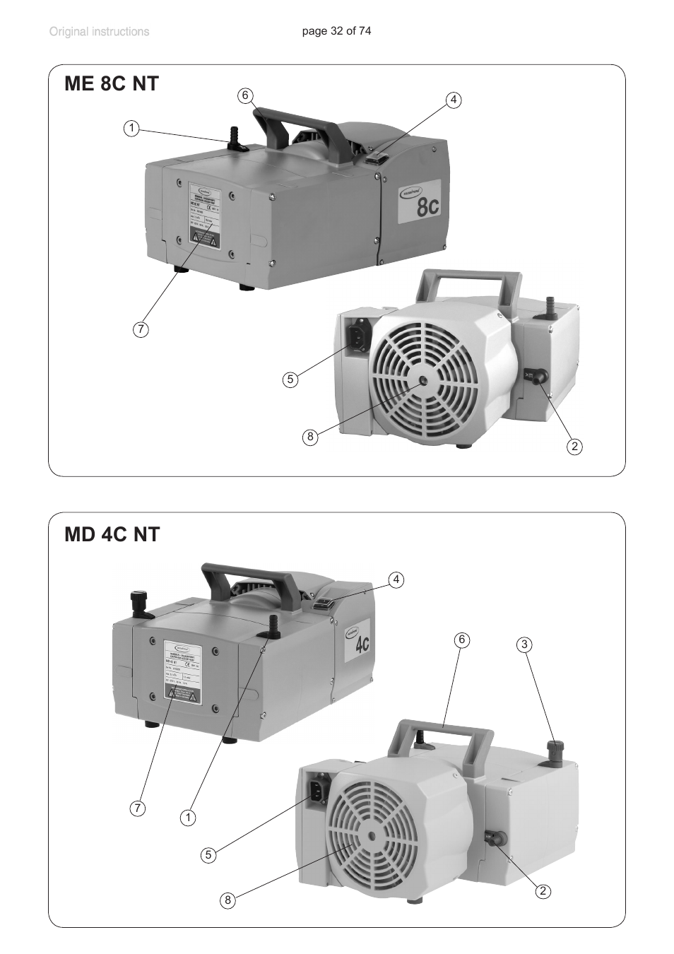 Me 8c nt md 4c nt | Labconco VACUUBRAND Diaphragm Pump 7393000 User Manual | Page 32 / 74