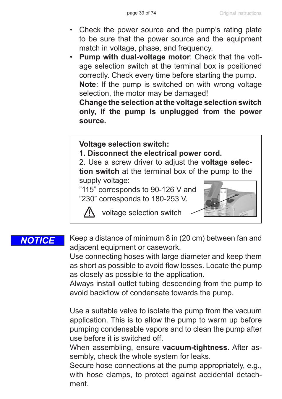 Notice | Labconco VACUUBRAND Diaphragm Pump 7393000 User Manual | Page 39 / 74