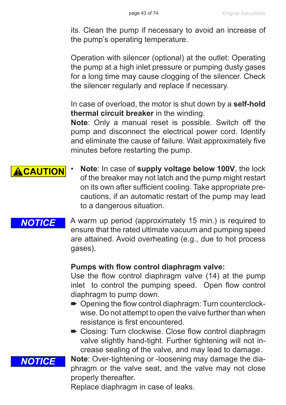 Notice | Labconco VACUUBRAND Diaphragm Pump 7393000 User Manual | Page 43 / 74