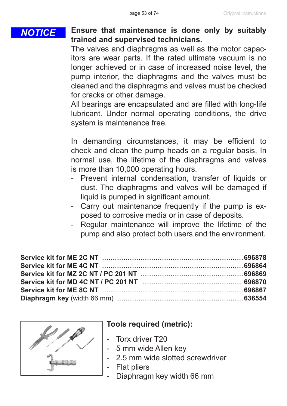 Notice | Labconco VACUUBRAND Diaphragm Pump 7393000 User Manual | Page 53 / 74