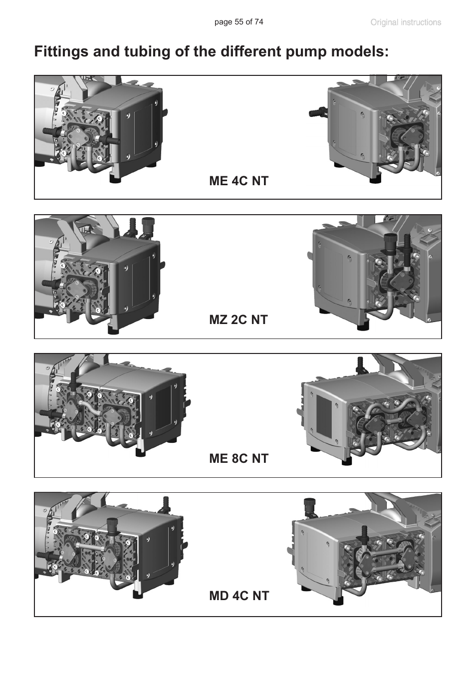 Fittings and tubing of the different pump models | Labconco VACUUBRAND Diaphragm Pump 7393000 User Manual | Page 55 / 74