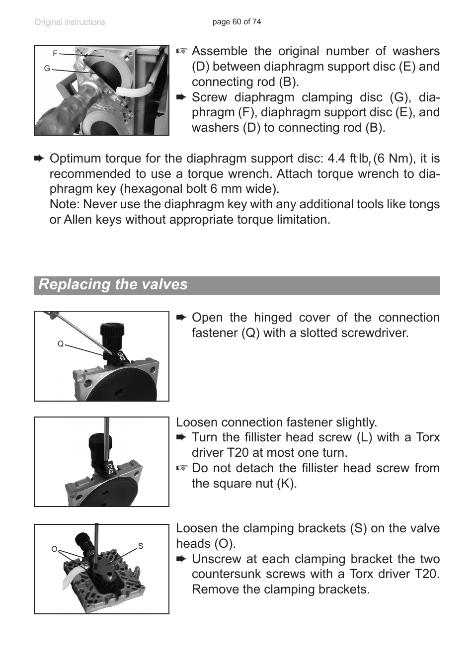 Replacing the valves | Labconco VACUUBRAND Diaphragm Pump 7393000 User Manual | Page 60 / 74