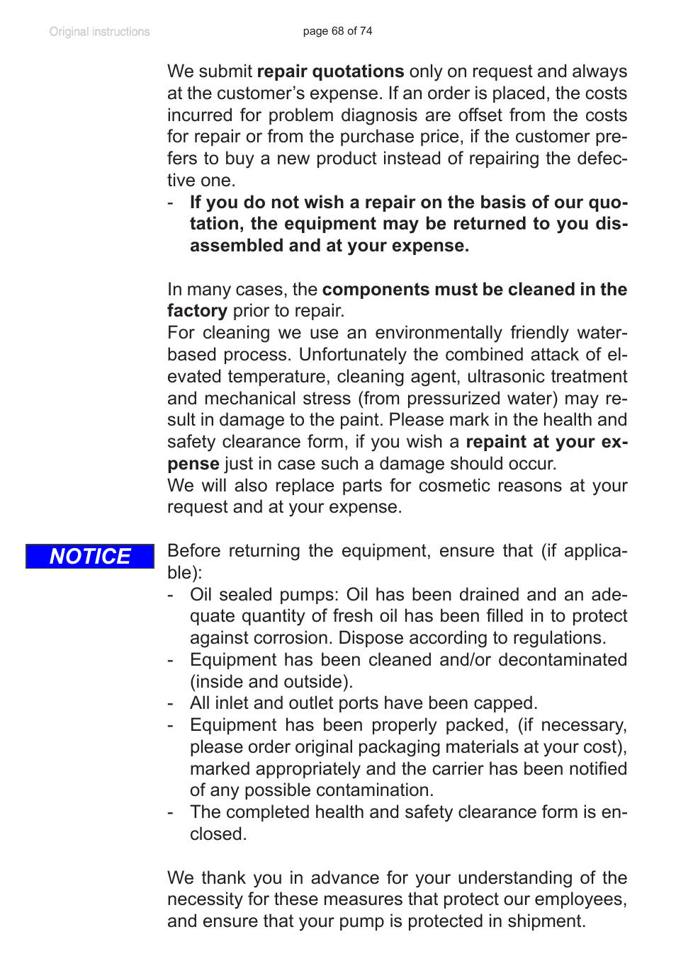 Notice | Labconco VACUUBRAND Diaphragm Pump 7393000 User Manual | Page 68 / 74