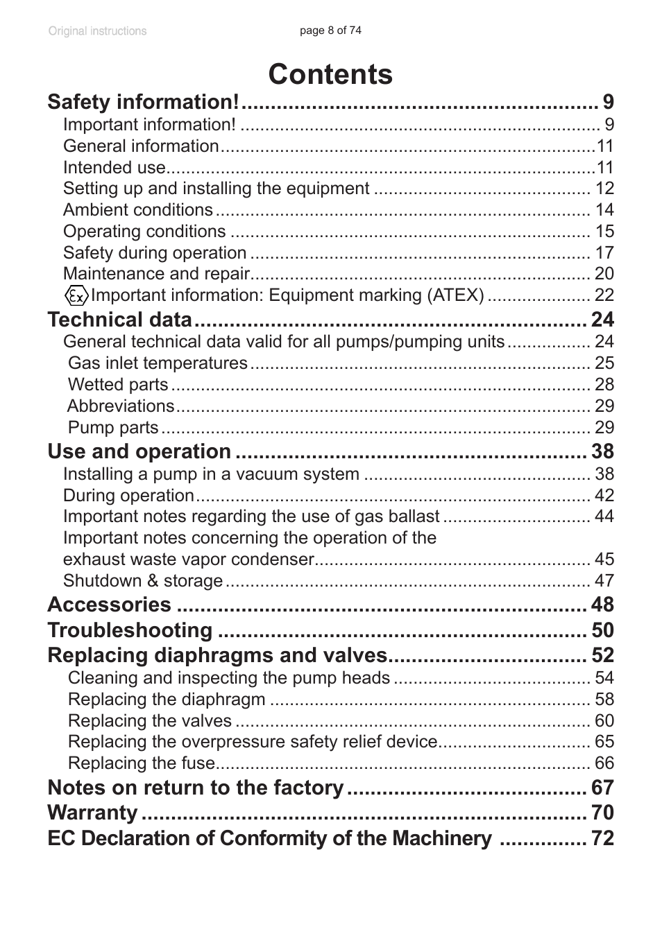 Labconco VACUUBRAND Diaphragm Pump 7393000 User Manual | Page 8 / 74
