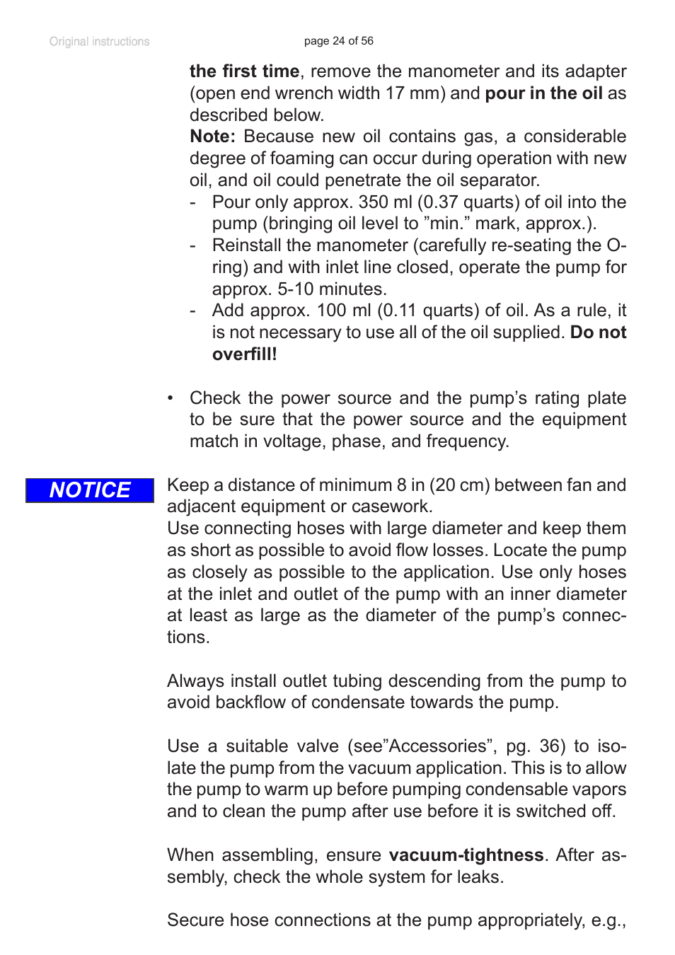 Notice | Labconco VACUUBRAND HYBRID Rotary Vane Pump 7584000 User Manual | Page 24 / 56