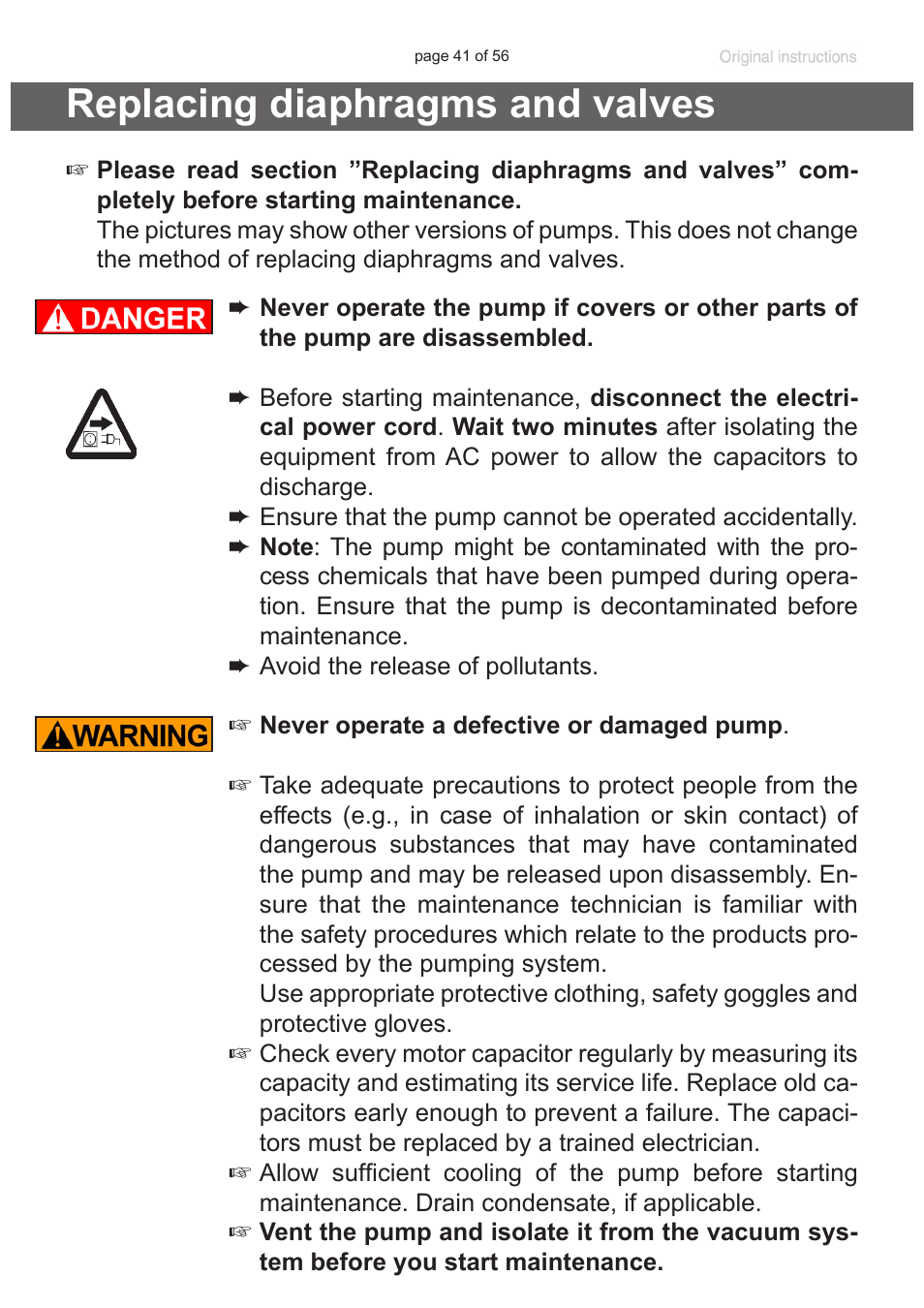 Replacing diaphragms and valves | Labconco VACUUBRAND HYBRID Rotary Vane Pump 7584000 User Manual | Page 41 / 56