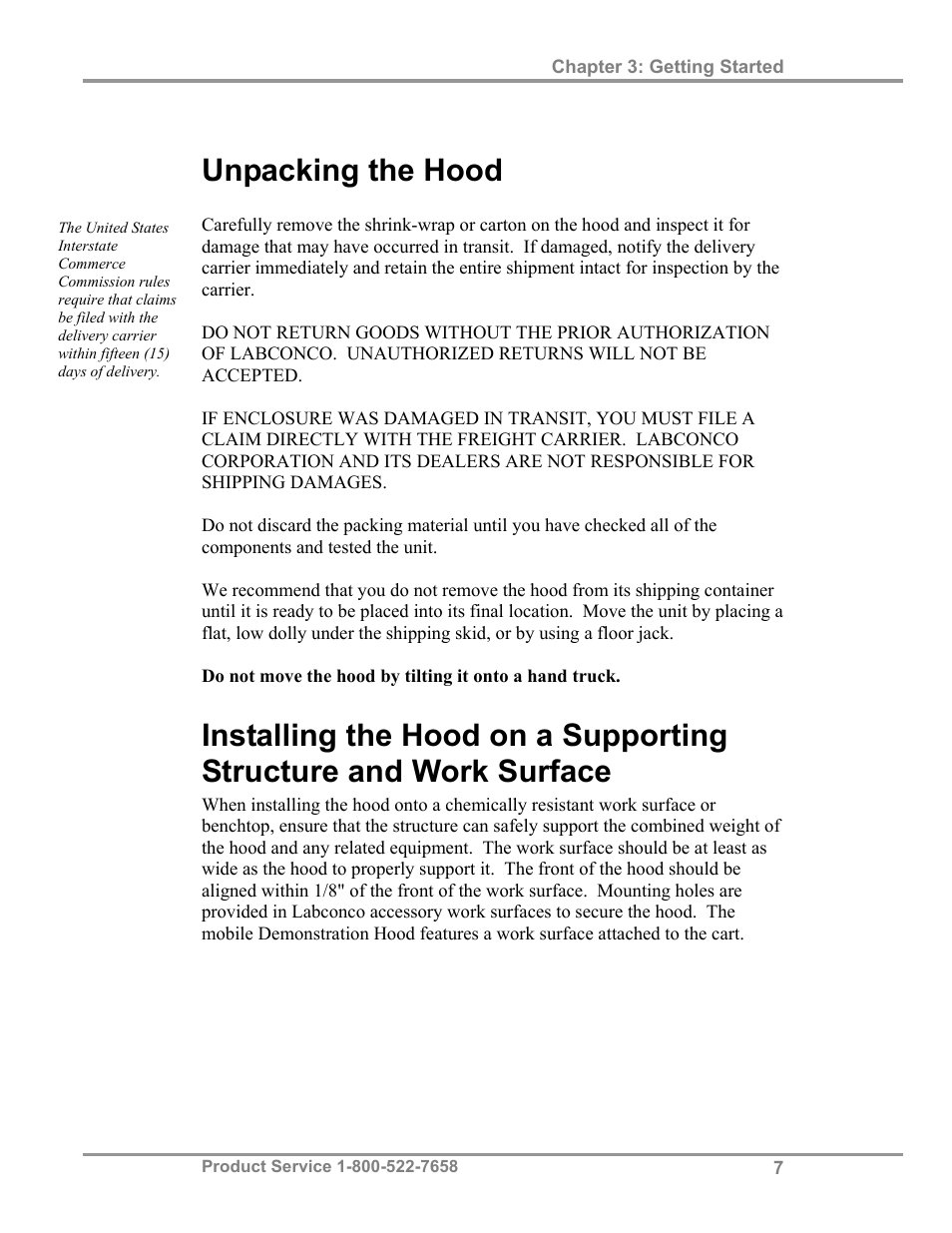 Unpacking the hood | Labconco Protector Demonstration Hoods 3945021 User Manual | Page 11 / 60