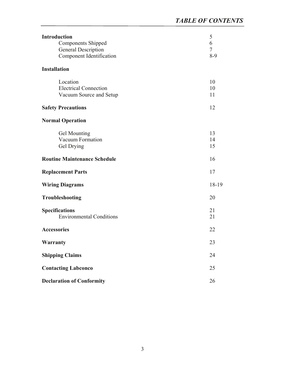 Labconco Gel Dryer 4330150 User Manual | Page 3 / 26