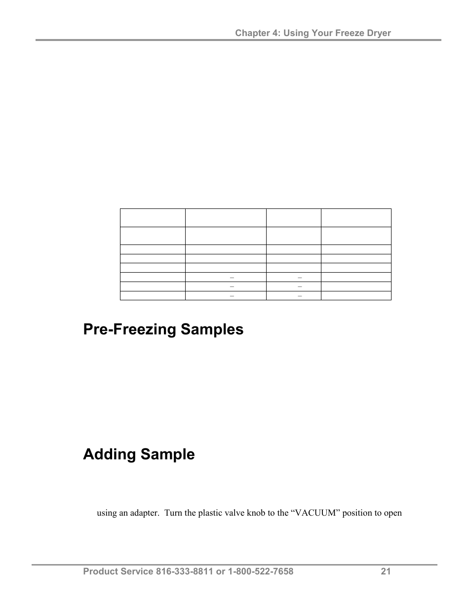 Pre-freezing samples, Adding sample | Labconco FreeZone 2.5 Liter Freeze Dry Systems 76705 Series User Manual | Page 25 / 64