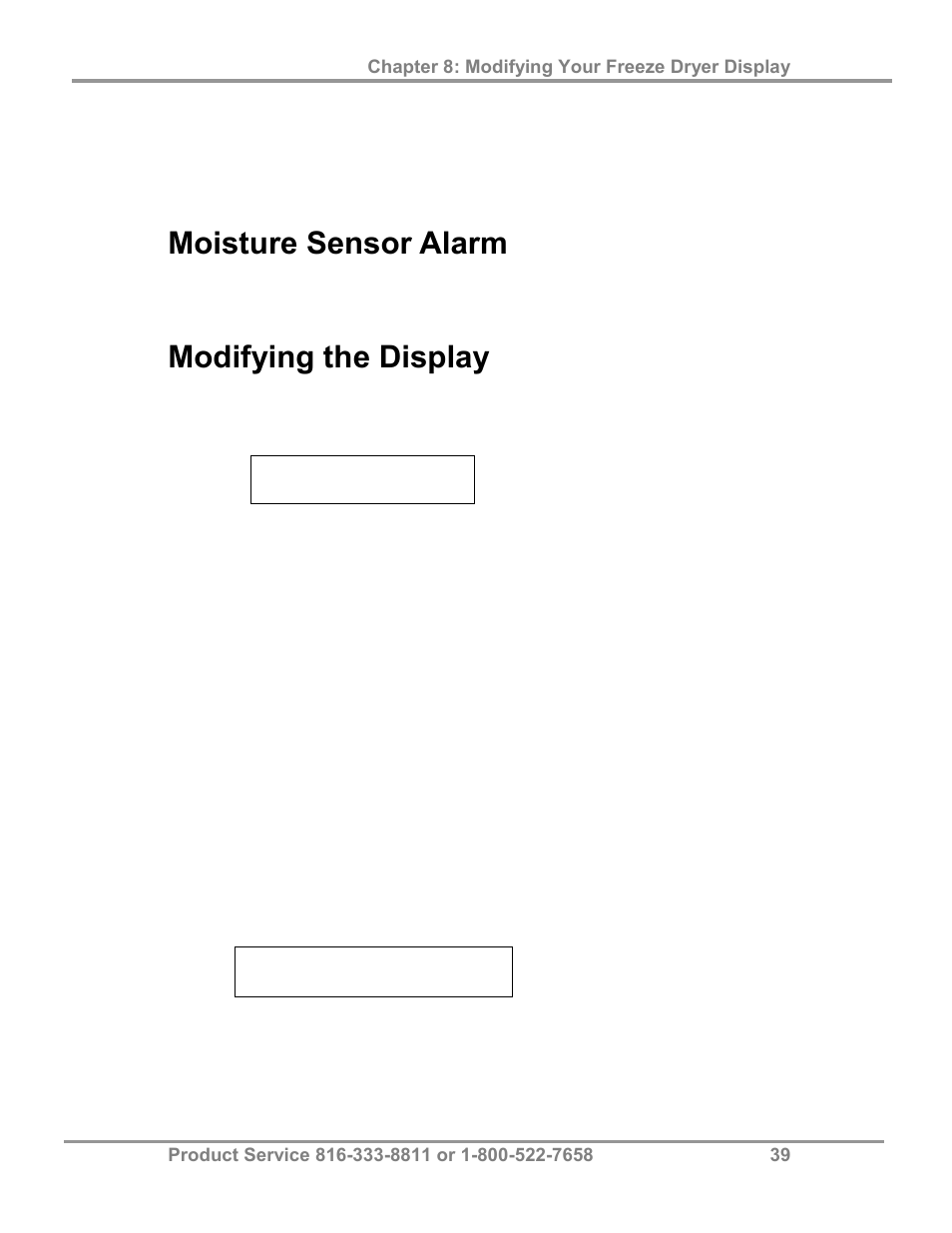 Moisture sensor alarm, Modifying the display | Labconco FreeZone 2.5 Liter Freeze Dry Systems 76705 Series User Manual | Page 43 / 64