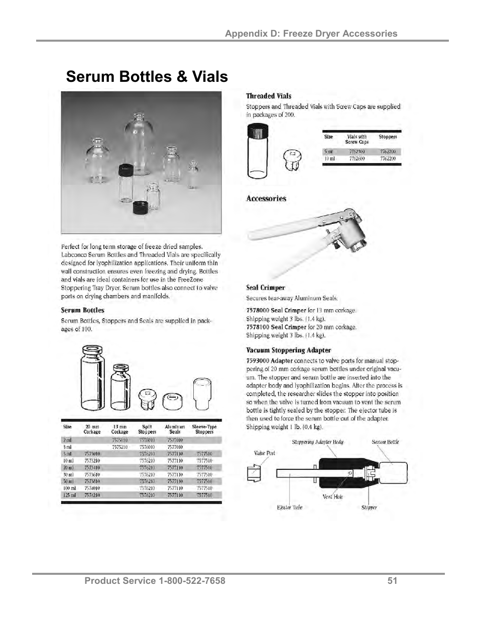 Serum bottles & vials | Labconco FreeZone 4.5 Liter Freeze Dry Systems 77510 Series User Manual | Page 55 / 56