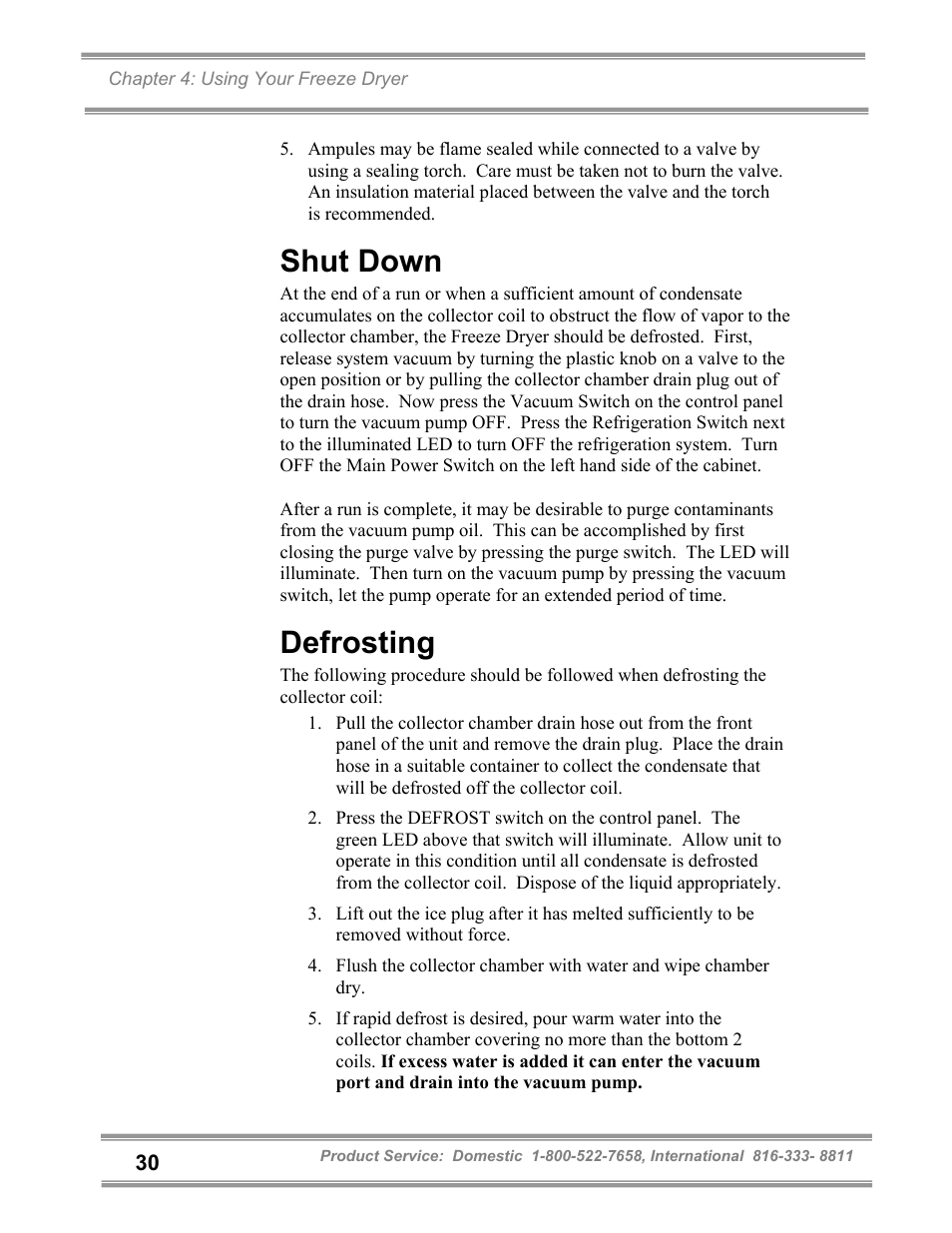 Shut down, Defrosting | Labconco FreeZone and FreeZone Plus 6, 12 and 18 Liter Freeze Dry Systems 79600 Series User Manual | Page 34 / 79