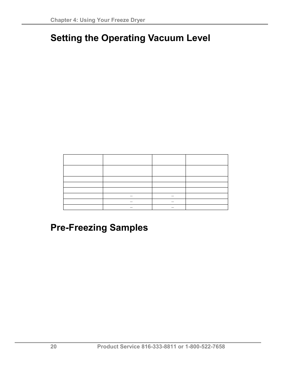Setting the operating vacuum level, Pre-freezing samples | Labconco FreeZone Plus 4.5 Liter and FreeZone -105 C Cascade Freeze Dry Systems 73870 Series User Manual | Page 24 / 59