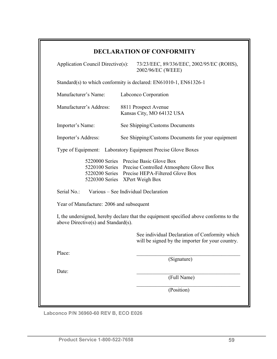 Labconco Precise Controlled Atmosphere and Basic Glove Boxes 5220131 User Manual | Page 63 / 63