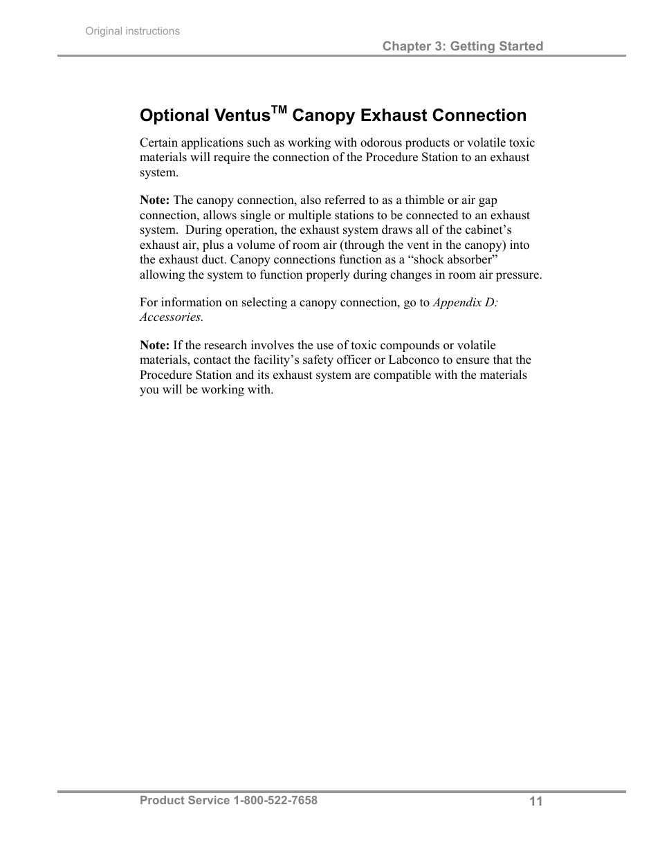 Optional ventus, Canopy exhaust connection | Labconco PuriCare Procedure Stations 31261 Series User Manual | Page 17 / 62