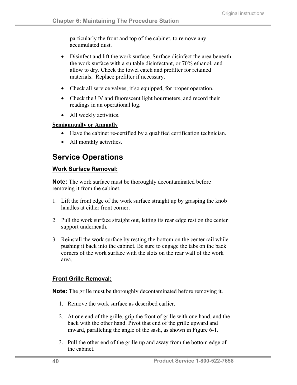 Service operations | Labconco PuriCare Procedure Stations 31261 Series User Manual | Page 46 / 62